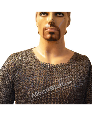 Chain Mail Armour Hauberk Flat Full Riveted Maille Chest 46